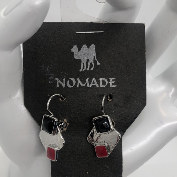Nomad Earrings - Silver with Black and Red Squares - Picture 7 of 8